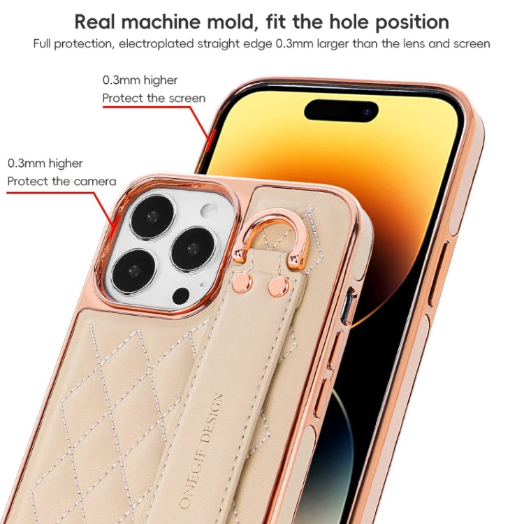 For iPhone 12 Pro Max VIETAO Rhombic Texture Wristband PU Phone Case(White) - iPhone 12 Pro Max Cases by VIETAO | Online Shopping UK | buy2fix