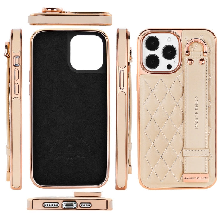 For iPhone 12 Pro Max VIETAO Rhombic Texture Wristband PU Phone Case(White) - iPhone 12 Pro Max Cases by VIETAO | Online Shopping UK | buy2fix