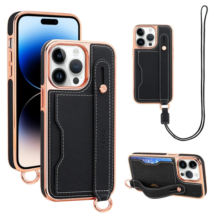 For iPhone 14 Pro Max VIETAO Card Slot Wristband Phone Case with Lanyard(Black) - iPhone 14 Pro Max Cases by VIETAO | Online Shopping UK | buy2fix