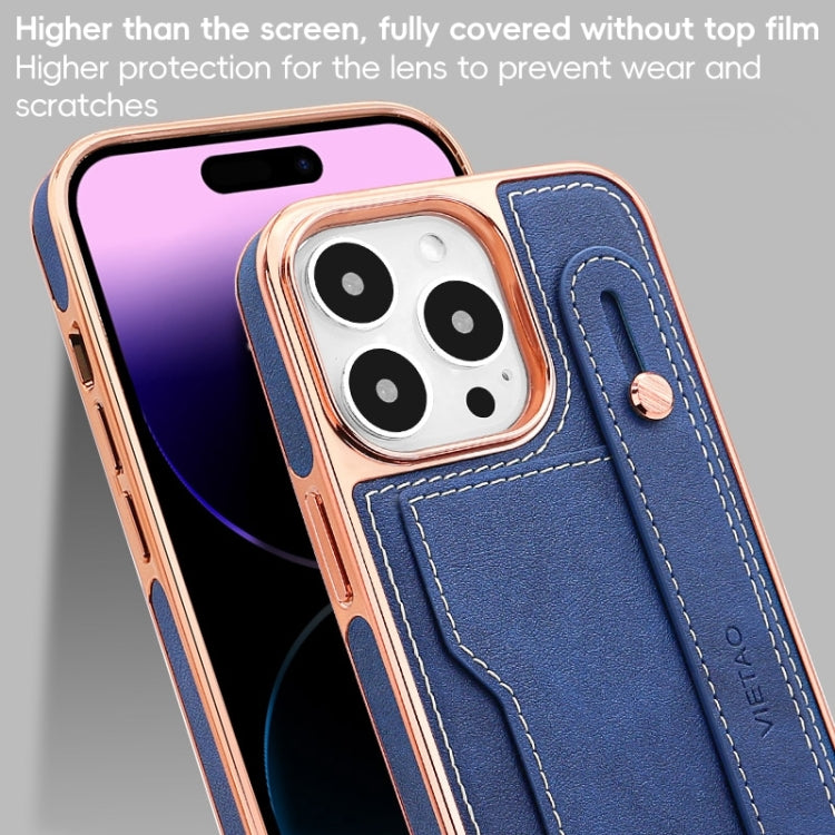 For iPhone 15 VIETAO Card Slot Wristband Phone Case with Lanyard(Orange) - iPhone 15 Cases by VIETAO | Online Shopping UK | buy2fix