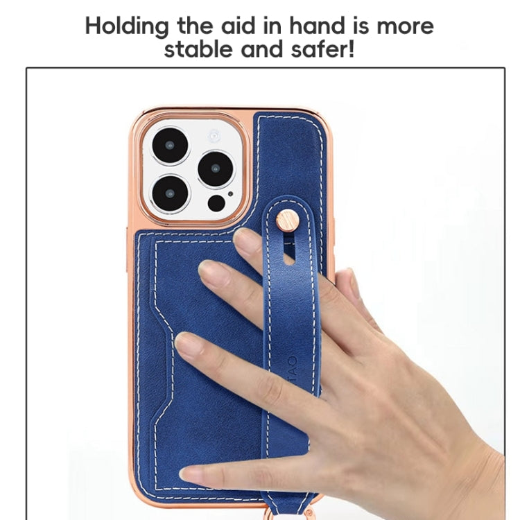 For iPhone 15 VIETAO Card Slot Wristband Phone Case with Lanyard(Orange) - iPhone 15 Cases by VIETAO | Online Shopping UK | buy2fix