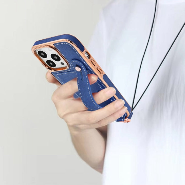 For iPhone 15 Plus VIETAO Card Slot Wristband Phone Case with Lanyard(Orange) - iPhone 15 Plus Cases by VIETAO | Online Shopping UK | buy2fix