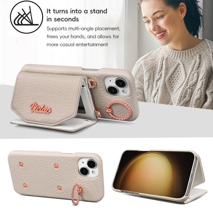 For iPhone 13 Pro VIETAO Ring Holder Card Bag Phone Case with Lanyard(White) - iPhone 13 Pro Cases by VIETAO | Online Shopping UK | buy2fix