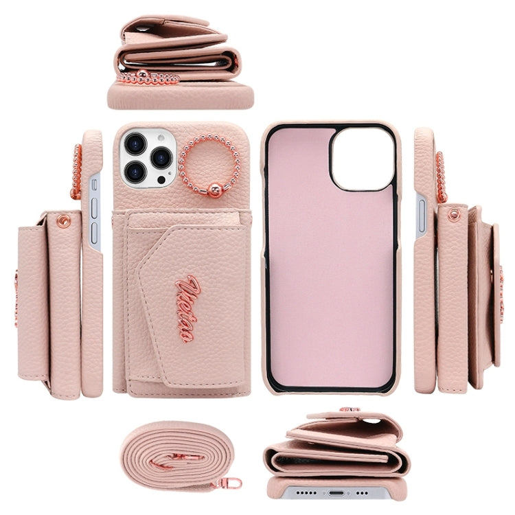 For iPhone 13 Pro Max VIETAO Ring Holder Wallet PU Phone Case with Lanyard(Pink) - iPhone 13 Pro Max Cases by VIETAO | Online Shopping UK | buy2fix