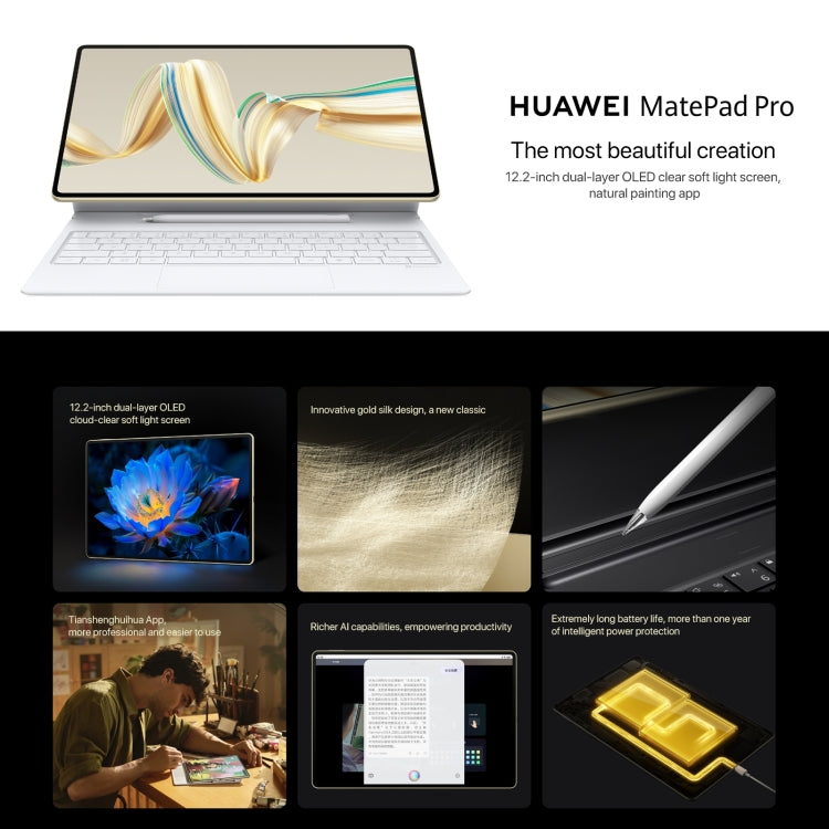 HUAWEI MatePad Pro 12.2 inch Soft Light Screen WiFi, 12GB+512GB, HarmonyOS 4.2 Hisilicon Kirin 9010W, Not Support Google Play(Gold) - Huawei by Huawei | Online Shopping UK | buy2fix