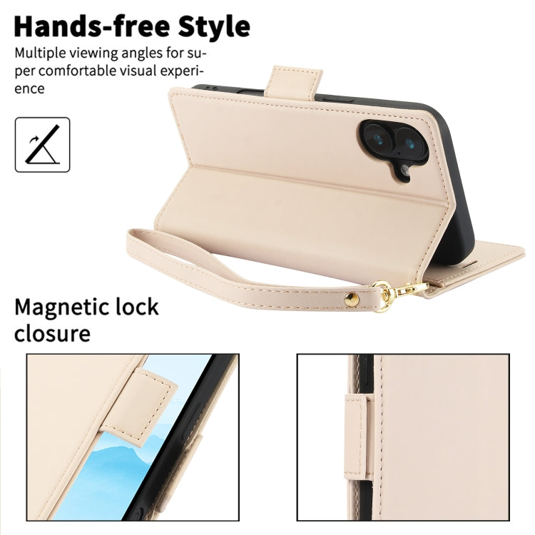 For iPhone 16 Plus Side Buckle RFID Anti-theft Leather Phone Case(Apricot) - iPhone 16 Plus Cases by buy2fix | Online Shopping UK | buy2fix