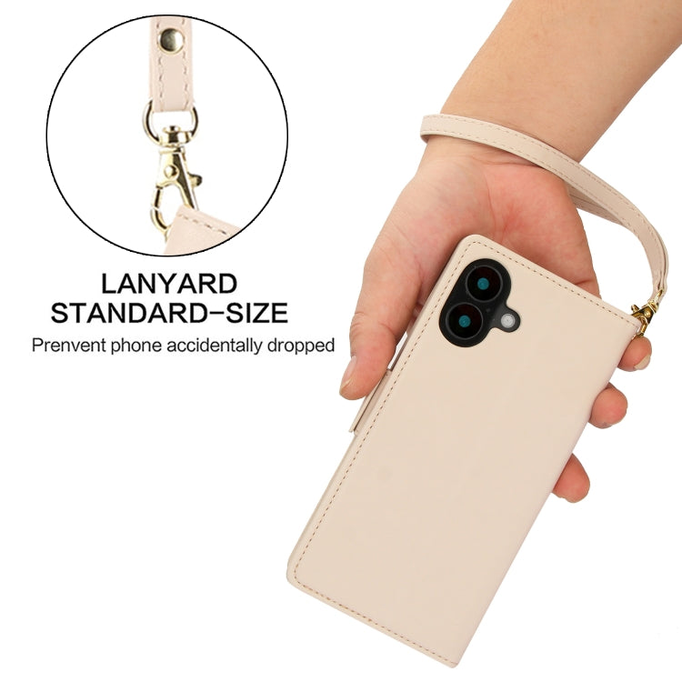 For iPhone 16 Plus Side Buckle RFID Anti-theft Leather Phone Case(Apricot) by buy2fix