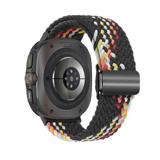 For Samsung Galaxy Watch Ultra 47mm / Ultra 2025 Nylon Loop Magnetic Buckle Watch Band(Black Rainbow) by buy2fix