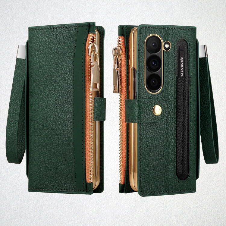 For Samsung Galaxy Z Fold5 VIETAO RFID Wallet Leather Phone Case with Wrist Strap(Green) - Galaxy Z Fold5 Cases by VIETAO | Online Shopping UK | buy2fix