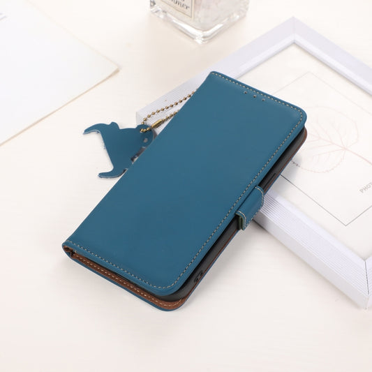 For Samsung Galaxy A26 5G Genuine Leather Magnetic RFID Leather Phone Case(Blue) - Galaxy Phone Cases by buy2fix | Online Shopping UK | buy2fix
