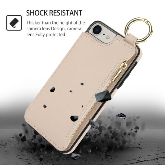 For iPhone SE 2022 / SE 2020 / 7 / 8 RFlD Anti-theft Double Buckle Ring Zipper Card Phone Case(White) - iPhone SE 2022 / 2020 / 8 / 7 Cases by buy2fix | Online Shopping UK | buy2fix