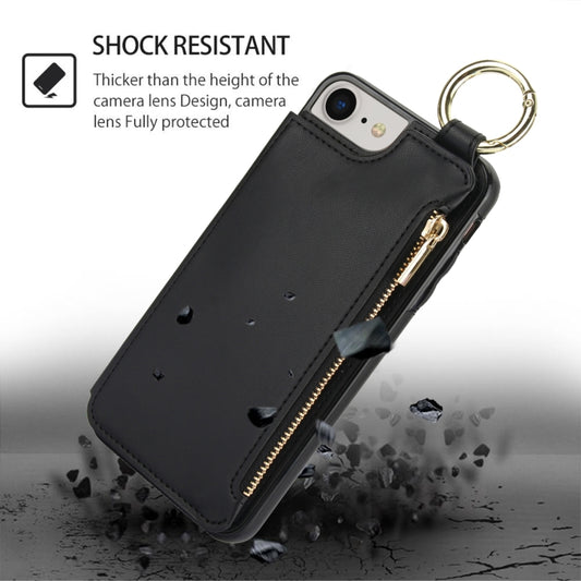 For iPhone SE 2022 / SE 2020 / 7 / 8 RFlD Anti-theft Double Buckle Ring Zipper Card Phone Case(Black) - iPhone SE 2022 / 2020 / 8 / 7 Cases by buy2fix | Online Shopping UK | buy2fix