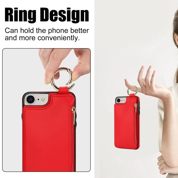 For iPhone SE 2022 / SE 2020 / 7 / 8 RFlD Anti-theft Double Buckle Ring Zipper Card Phone Case(Red) - iPhone SE 2022 / 2020 / 8 / 7 Cases by buy2fix | Online Shopping UK | buy2fix
