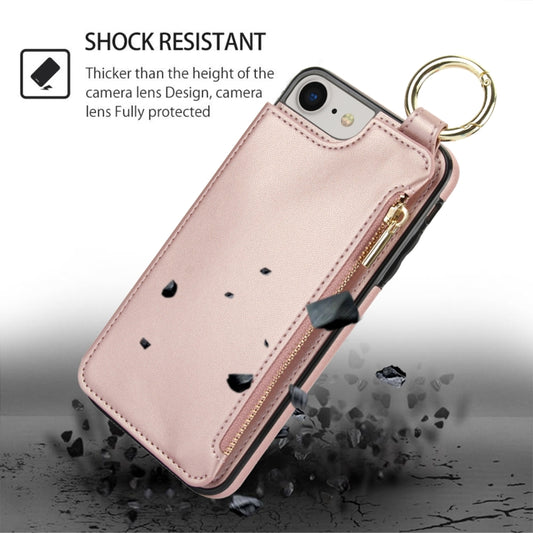 For iPhone SE 2022 / SE 2020 / 7 / 8 RFlD Anti-theft Double Buckle Ring Zipper Card Phone Case(Rose Gold) - iPhone SE 2022 / 2020 / 8 / 7 Cases by buy2fix | Online Shopping UK | buy2fix