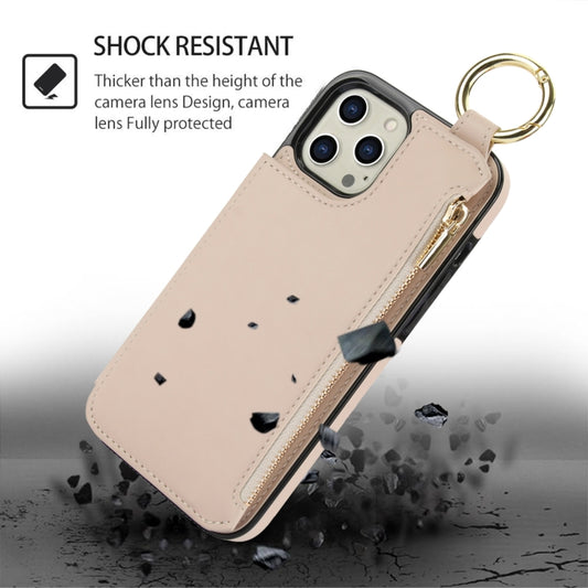 For iPhone 12 Pro RFlD Anti-theft Double Buckle Ring Zipper Card Phone Case(White) - iPhone 12 / 12 Pro Cases by buy2fix | Online Shopping UK | buy2fix