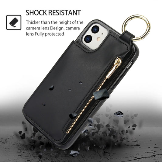 For iPhone 11 RFlD Anti-theft Double Buckle Ring Zipper Card Phone Case(Black) - iPhone 11 Cases by buy2fix | Online Shopping UK | buy2fix