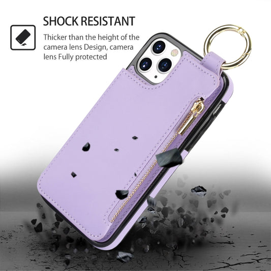 For iPhone 11 Pro RFlD Anti-theft Double Buckle Ring Zipper Card Phone Case(Purple) - iPhone 11 Pro Cases by buy2fix | Online Shopping UK | buy2fix