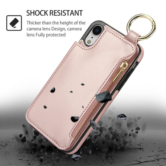 For iPhone XS / X RFlD Anti-theft Double Buckle Ring Zipper Card Phone Case(Rose Gold) - More iPhone Cases by buy2fix | Online Shopping UK | buy2fix