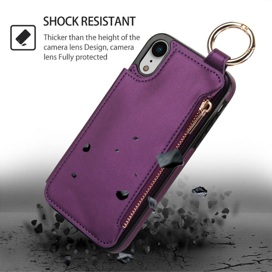For iPhone XS / X RFlD Anti-theft Double Buckle Ring Zipper Card Phone Case(Dark Purple) - More iPhone Cases by buy2fix | Online Shopping UK | buy2fix