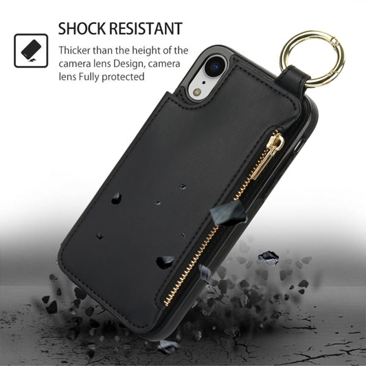 For iPhone XR RFlD Anti-theft Double Buckle Ring Zipper Card Phone Case(Black) - More iPhone Cases by buy2fix | Online Shopping UK | buy2fix