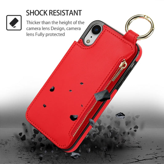 For iPhone XR RFlD Anti-theft Double Buckle Ring Zipper Card Phone Case(Red) - More iPhone Cases by buy2fix | Online Shopping UK | buy2fix