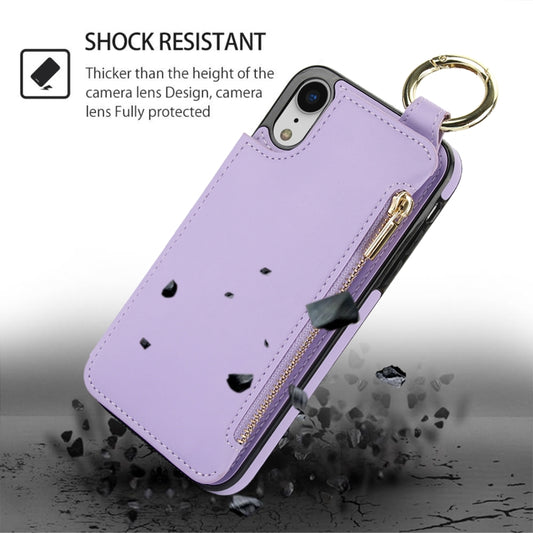 For iPhone XR RFlD Anti-theft Double Buckle Ring Zipper Card Phone Case(Purple) - More iPhone Cases by buy2fix | Online Shopping UK | buy2fix
