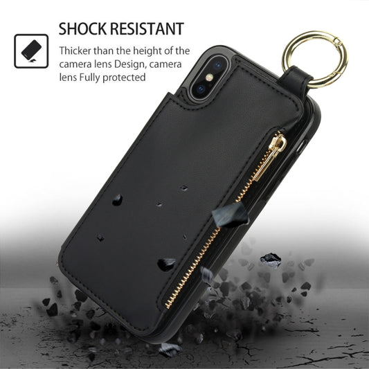 For iPhone XS Max RFlD Anti-theft Double Buckle Ring Zipper Card Phone Case(Black) - More iPhone Cases by buy2fix | Online Shopping UK | buy2fix