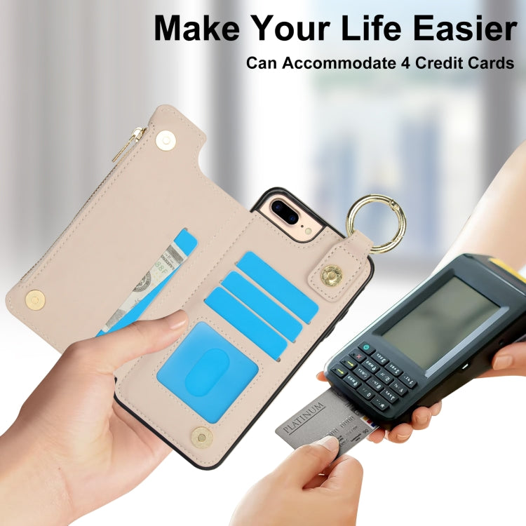 For iPhone 8 Plus / 7 Plus RFlD Anti-theft Double Buckle Ring Zipper Card Phone Case(White) - More iPhone Cases by buy2fix | Online Shopping UK | buy2fix