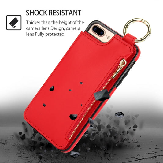 For iPhone 8 Plus / 7 Plus RFlD Anti-theft Double Buckle Ring Zipper Card Phone Case(Red) - More iPhone Cases by buy2fix | Online Shopping UK | buy2fix