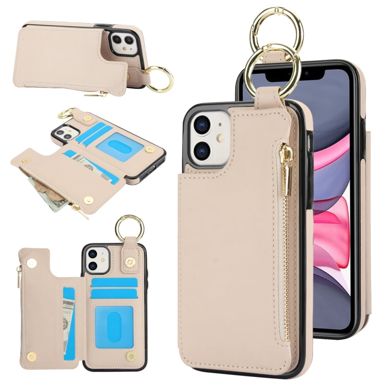 For iPhone 12 RFlD Anti-theft Double Buckle Ring Zipper Card Phone Case(White) - iPhone 12 Pro Max Cases by buy2fix | Online Shopping UK | buy2fix