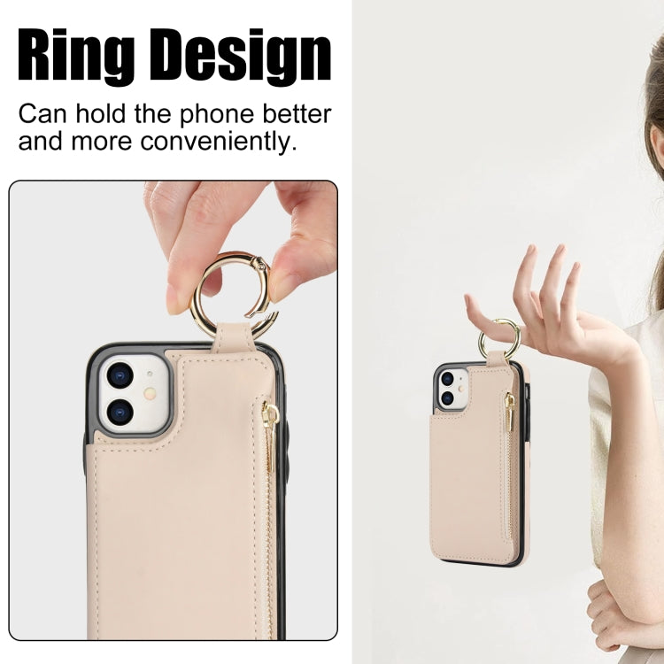 For iPhone 12 RFlD Anti-theft Double Buckle Ring Zipper Card Phone Case(White) - iPhone 12 Pro Max Cases by buy2fix | Online Shopping UK | buy2fix