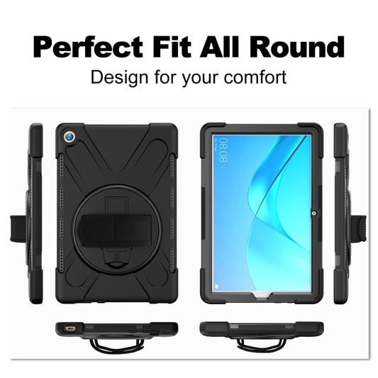 For Huawei MediaPad M5 10.8 Shockproof Colorful Silicone + PC Protective Case with Holder & Hand Grip Strap(Black) - Huawei by buy2fix | Online Shopping UK | buy2fix