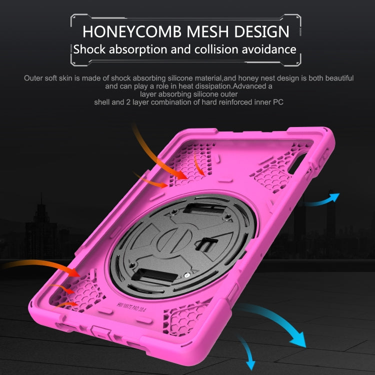 For Huawei MatePad 10.4 Shockproof Colorful Silicone + PC Protective Case with Holder & Hand Grip Strap(Rose Red) - Huawei by buy2fix | Online Shopping UK | buy2fix