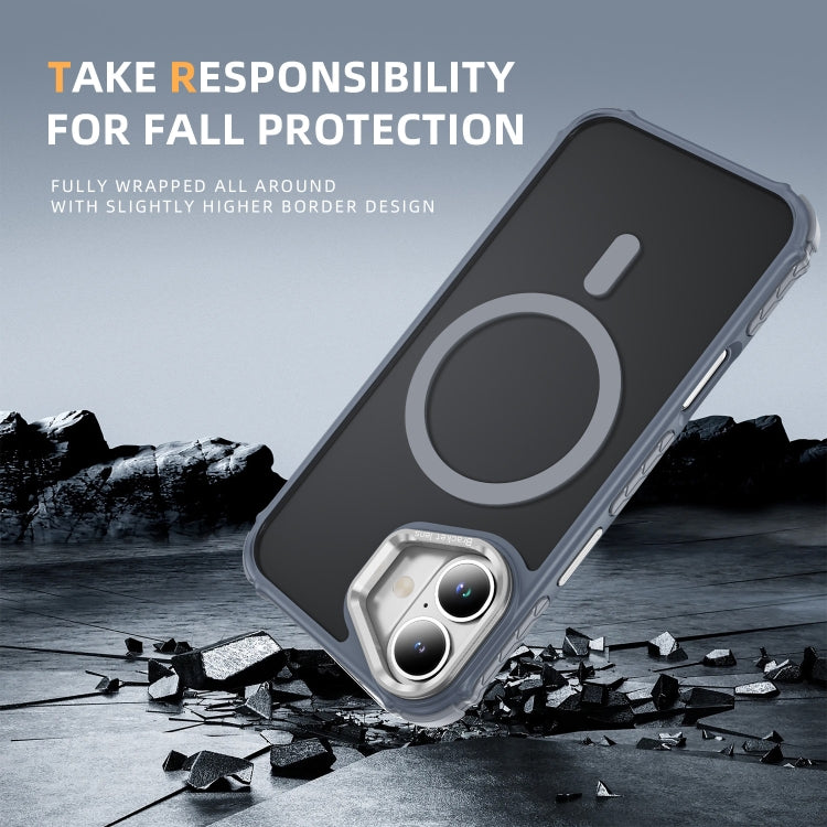 For iPhone 16 Plus Rainbow Series Skin Feel MagSafe Lens Holder Phone Case(Grey) by buy2fix