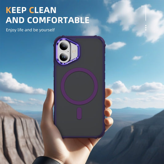 For iPhone 16 Plus Rainbow Series Skin Feel MagSafe Lens Holder Phone Case(Dark Purple) by buy2fix