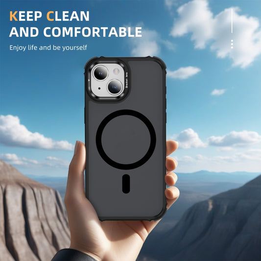 For iPhone 15 Plus Rainbow Series Skin Feel MagSafe Lens Holder Phone Case(Black) by buy2fix