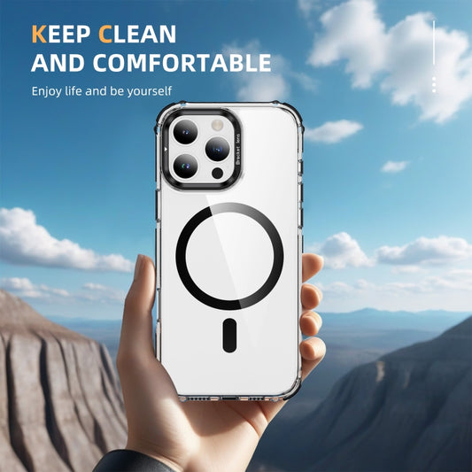 For iPhone 16 Pro Rainbow Series Transparent MagSafe Lens Holder Phone Case(Black) by buy2fix