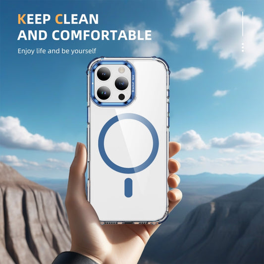 For iPhone 16 Pro Rainbow Series Transparent MagSafe Lens Holder Phone Case(Blue) by buy2fix