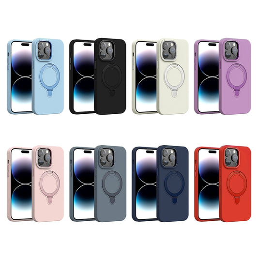 For iPhone 15 Liquid Silicone MagSafe Metal Ring Holder Phone Case(White) by buy2fix