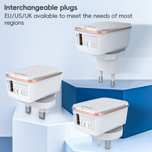 LDNIO A1204Q QC3.0 18W USB Fast Charger with 1m USB to USB-C / Type-C Cable, Plug Type:US Plug(White Gold) - USB Charger by LDNIO | Online Shopping UK | buy2fix