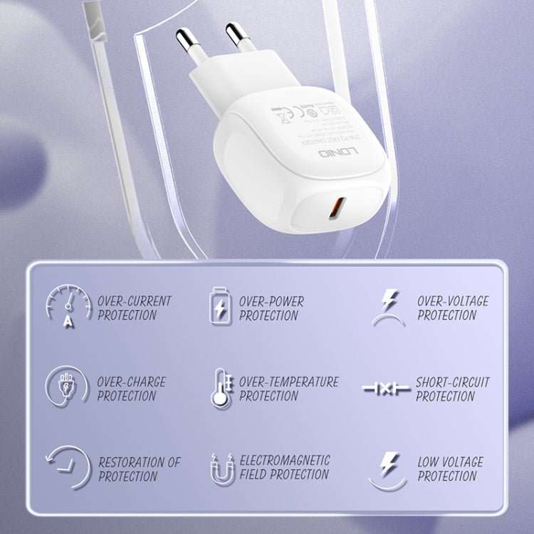 LDNIO A1206C PD27W USB-C / Type-C Fast Charger with 1m Type-C Cable, Plug Type:EU Plug(White) - USB Charger by LDNIO | Online Shopping UK | buy2fix