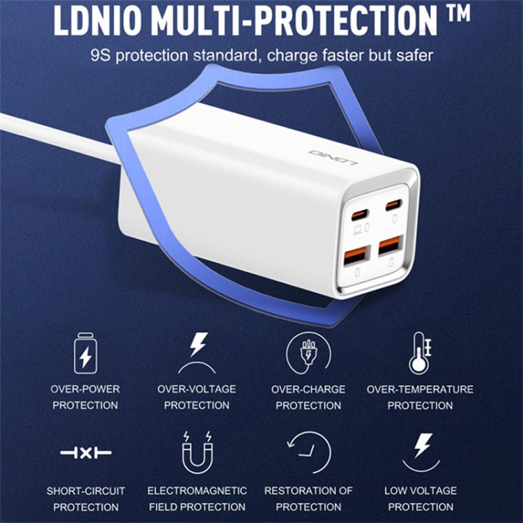 LDNIO A4610C PD65W Dual USB-C / Type-C + Dual USB Fast Charger, Cable Length: 1.5m, Plug Type:UK Plug(White) - USB Charger by LDNIO | Online Shopping UK | buy2fix