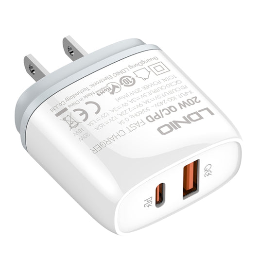 LDNIO Q229 QC3.0 / PD20W USB + Type-C Fast Charger with 1m USB to 8 Pin Cable, Plug Type:US Plug(White) by LDNIO