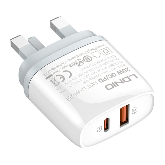 LDNIO Q229 QC3.0 / PD20W USB + Type-C Fast Charger with 1m USB to Type-C Cable, Plug Type:UK Plug(White) - USB Charger by LDNIO | Online Shopping UK | buy2fix