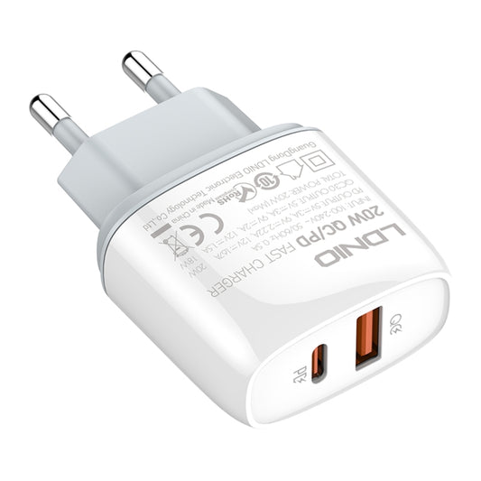 LDNIO Q229 QC3.0 / PD20W USB + Type-C Fast Charger with 1m Type-C to 8 Pin Cable, Plug Type:EU Plug(White) by LDNIO