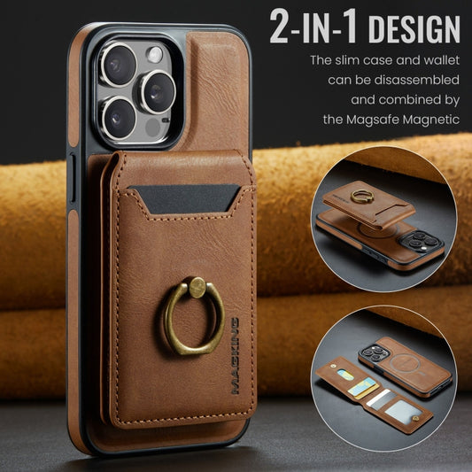 For iPhone 15 MAGKING K1 MagSafe Detachable Wallet RFID Back Cover Phone Case(Brown) by MAGKING