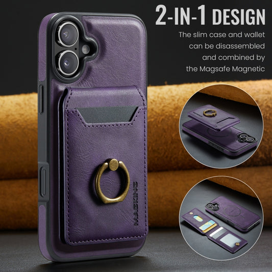 For iPhone 16 Plus MAGKING K1 MagSafe Detachable Wallet RFID Back Cover Phone Case(Purple) by MAGKING
