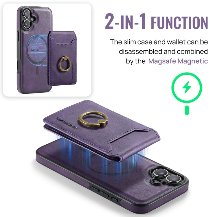For iPhone 16 Plus MAGKING K1 MagSafe Detachable Wallet RFID Back Cover Phone Case(Purple) - iPhone 16 Plus Cases by MAGKING | Online Shopping UK | buy2fix