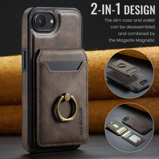 For iPhone 16e MAGKING K1 MagSafe Detachable Wallet RFID Back Cover Phone Case(Coffee) - iPhone 16e Cases by MAGKING | Online Shopping UK | buy2fix