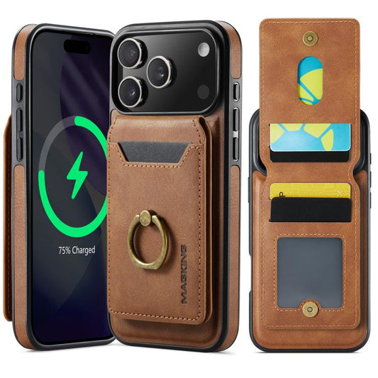 For iPhone 17 Pro Max MAGKING K1 MagSafe Detachable Wallet RFID Back Cover Phone Case(Brown) - iPhone 17 Pro Max Cases by MAGKING | Online Shopping UK | buy2fix